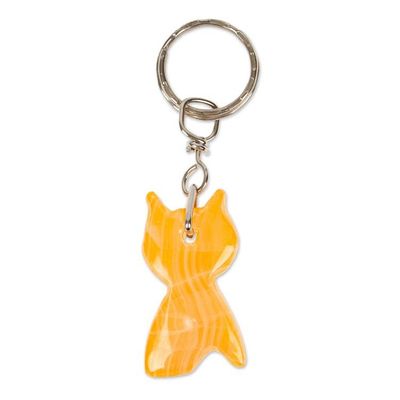 Alternate image for Cat-Themed Artisan-Made Natural Onyx Keychain in a Melon Hue Feline Melon