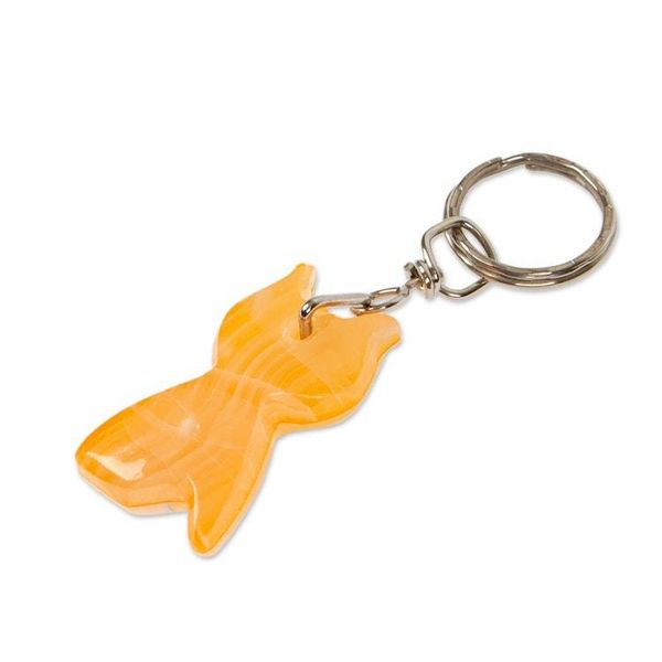 Alternate image for Cat-Themed Artisan-Made Natural Onyx Keychain in a Melon Hue Feline Melon