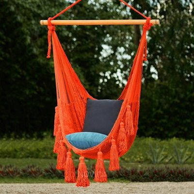 Primary image for Orange Tasseled Cotton Rope Mayan Hammock Swing from Mexico Ocean Seat in Orange