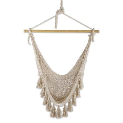 Alternate image for Ivory Tasseled Cotton Rope Mayan Hammock Swing from Mexico Ocean Seat in Ivory