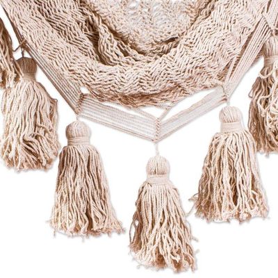 Alternate image for Ivory Tasseled Cotton Rope Mayan Hammock Swing from Mexico Ocean Seat in Ivory