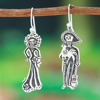 Primary image for Taxco Silver Mariachi Day of the Dead Themed Dangle Earrings Day of The Dead Mariachi