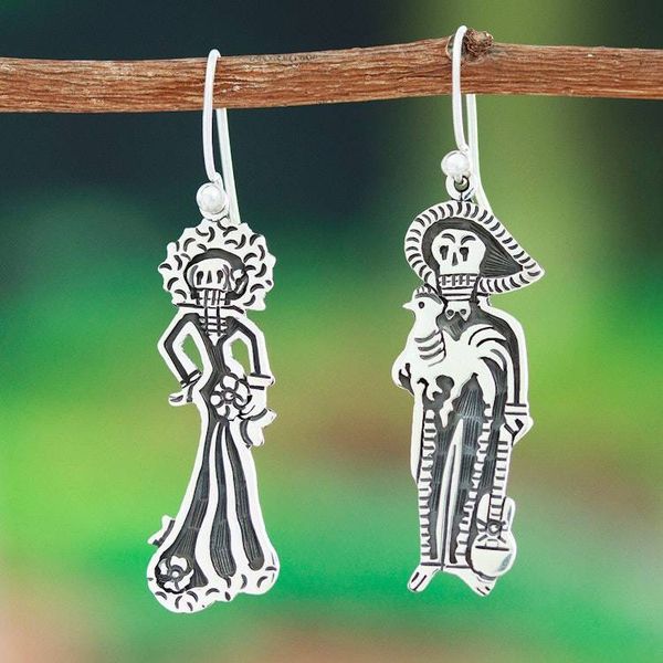 Alternate image for Taxco Silver Mariachi Day of the Dead Themed Dangle Earrings Day of The Dead Mariachi