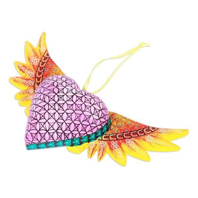 Alternate image for Hand-Painted Copal Wood Winged Heart Ornament in Yellow Yellow Wings of the Heart