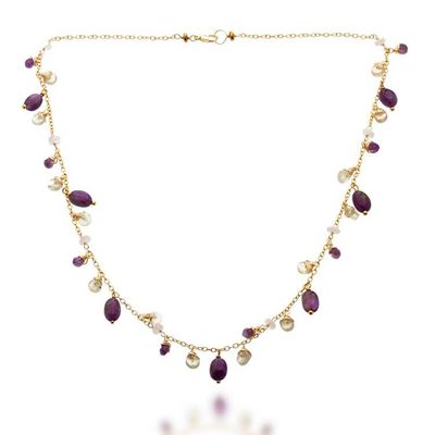 Alternate image for Gold-Plated Amethyst Fluorite Rainbow Moonstone Jewelry Set Drops of Sophistication