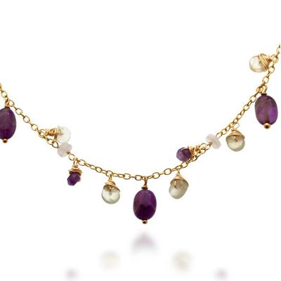 Alternate image for Gold-Plated Amethyst Fluorite Rainbow Moonstone Jewelry Set Drops of Sophistication