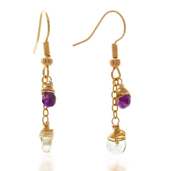 Alternate image for Gold-Plated Amethyst Fluorite Rainbow Moonstone Jewelry Set Drops of Sophistication