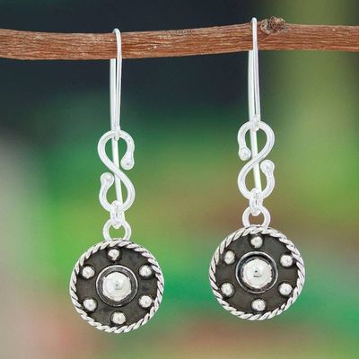 Primary image for Modern Taxco Sterling Silver Oxidized Dangle Earrings Wheels of Style