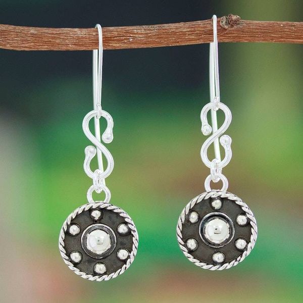Alternate image for Modern Taxco Sterling Silver Oxidized Dangle Earrings Wheels of Style