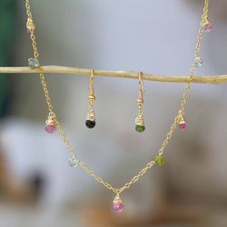 Image for Gold-Plated Jewelry Set with Colorful Tourmaline Droplets Dazzling Droplets