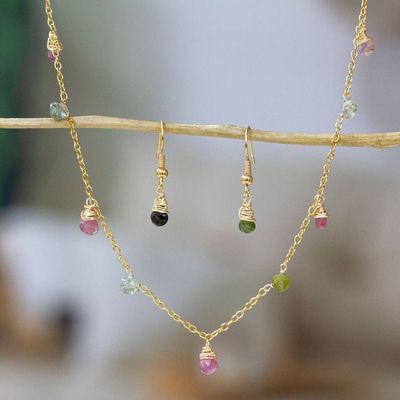 Primary image for Gold-Plated Jewelry Set with Colorful Tourmaline Droplets Dazzling Droplets