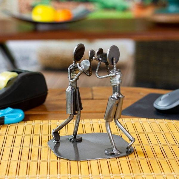 Alternate image for Rustic Sculpture Depicting Boxers in Recycled Auto Parts Rustic Boxing Match