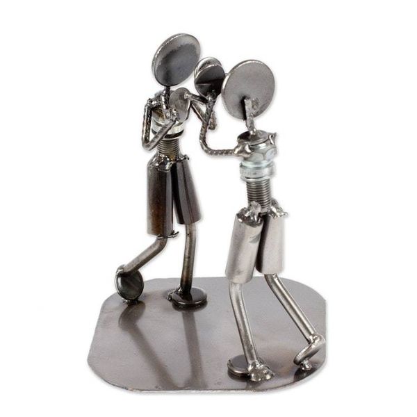 Alternate image for Rustic Sculpture Depicting Boxers in Recycled Auto Parts Rustic Boxing Match