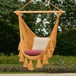 Image for Honey Brown Tasseled Cotton Rope Mayan Hammock Swing Ocean Seat in Warm Honey