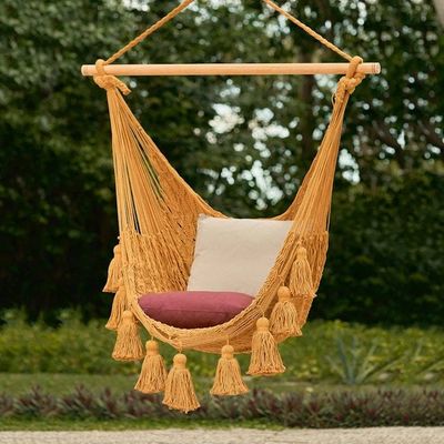 Primary image for Honey Brown Tasseled Cotton Rope Mayan Hammock Swing Ocean Seat in Warm Honey