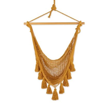 Alternate image for Honey Brown Tasseled Cotton Rope Mayan Hammock Swing Ocean Seat in Warm Honey