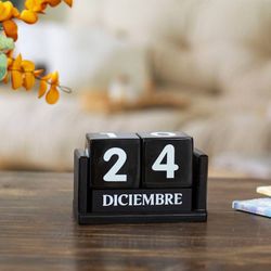 Image for Handcrafted Marble and Wood Perpetual Desk Calendar in Black Eternal Time