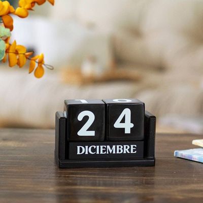 Primary image for Handcrafted Marble and Wood Perpetual Desk Calendar in Black Eternal Time