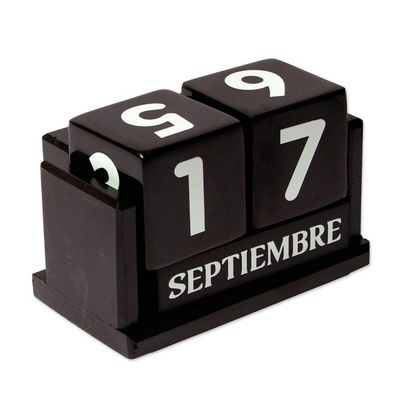 Alternate image for Handcrafted Marble and Wood Perpetual Desk Calendar in Black Eternal Time