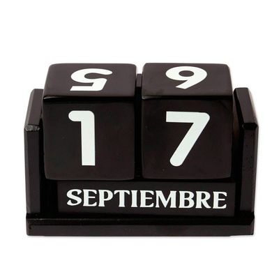 Alternate image for Handcrafted Marble and Wood Perpetual Desk Calendar in Black Eternal Time