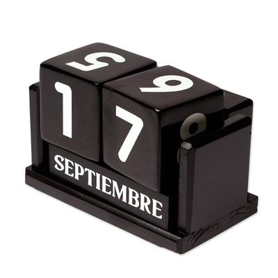 Alternate image for Handcrafted Marble and Wood Perpetual Desk Calendar in Black Eternal Time