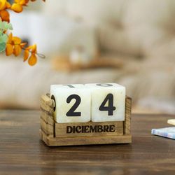 Image for Marble Perpetual Desk Calendar with Natural Wood Base Everlasting Time