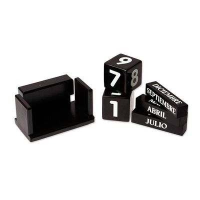 Alternate image for Handcrafted Marble and Wood Perpetual Desk Calendar in Black Eternal Time