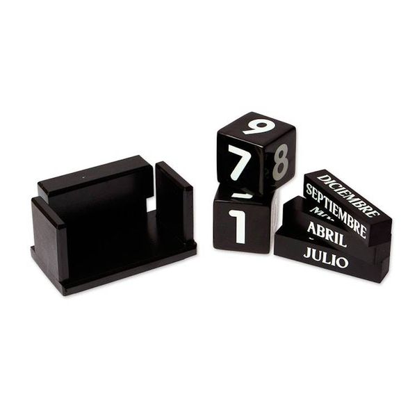 Alternate image for Handcrafted Marble and Wood Perpetual Desk Calendar in Black Eternal Time