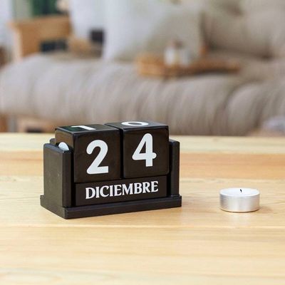 Alternate image for Handcrafted Marble and Wood Perpetual Desk Calendar in Black Eternal Time