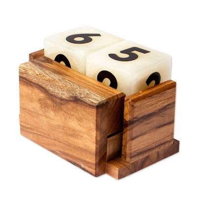 Alternate image for Marble Perpetual Desk Calendar with Natural Wood Base Everlasting Time