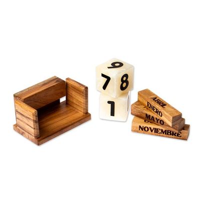 Alternate image for Marble Perpetual Desk Calendar with Natural Wood Base Everlasting Time