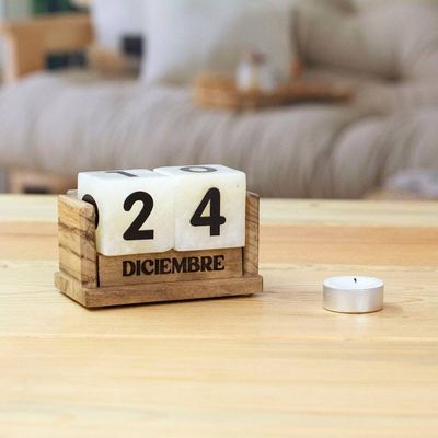 Alternate image for Marble Perpetual Desk Calendar with Natural Wood Base Everlasting Time