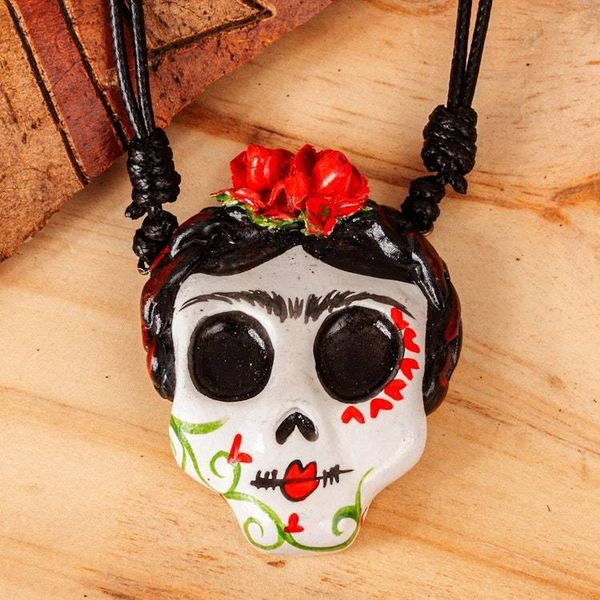 Alternate image for Adjustable Skull Pendant Necklace Beautiful Catrina