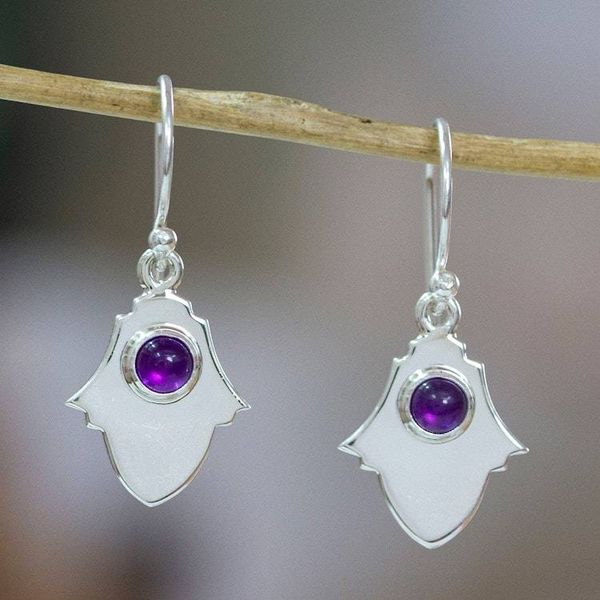 Alternate image for High-Polished Natural Amethyst and Silver Dangle Earrings Wise Alhambra