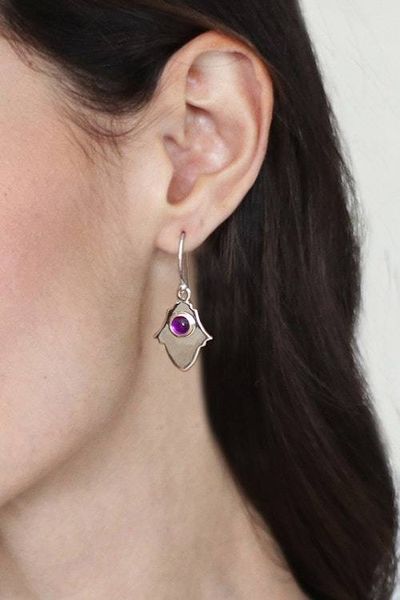 Alternate image for High-Polished Natural Amethyst and Silver Dangle Earrings Wise Alhambra