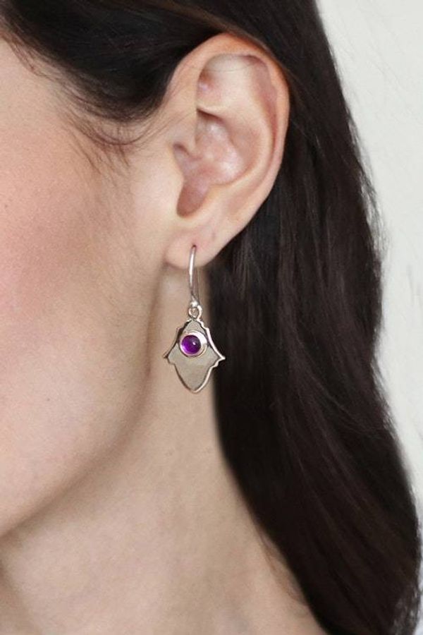Alternate image for High-Polished Natural Amethyst and Silver Dangle Earrings Wise Alhambra