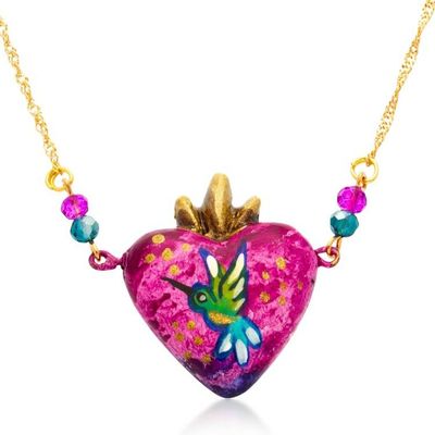 Alternate image for Hummingbird-Themed Purple 14k Gold-Plated Heart Necklace Hummingbird Liaison