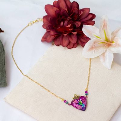 Alternate image for Hummingbird-Themed Purple 14k Gold-Plated Heart Necklace Hummingbird Liaison