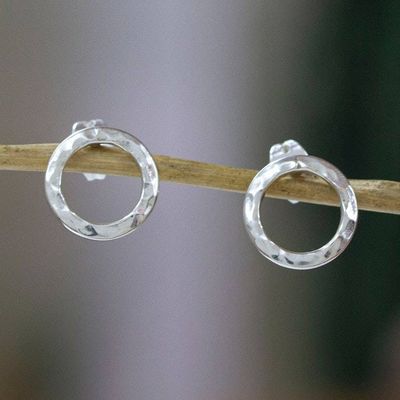 Alternate image for Modern-Inspired Hammered 950 Silver Round Button Earrings The Bold Era