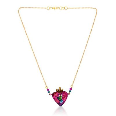 Alternate image for Hummingbird-Themed Purple 14k Gold-Plated Heart Necklace Hummingbird Liaison