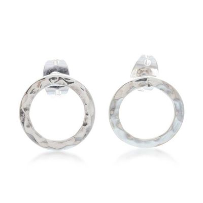 Alternate image for Modern-Inspired Hammered 950 Silver Round Button Earrings The Bold Era