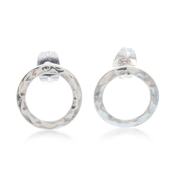 Alternate image for Modern-Inspired Hammered 950 Silver Round Button Earrings The Bold Era