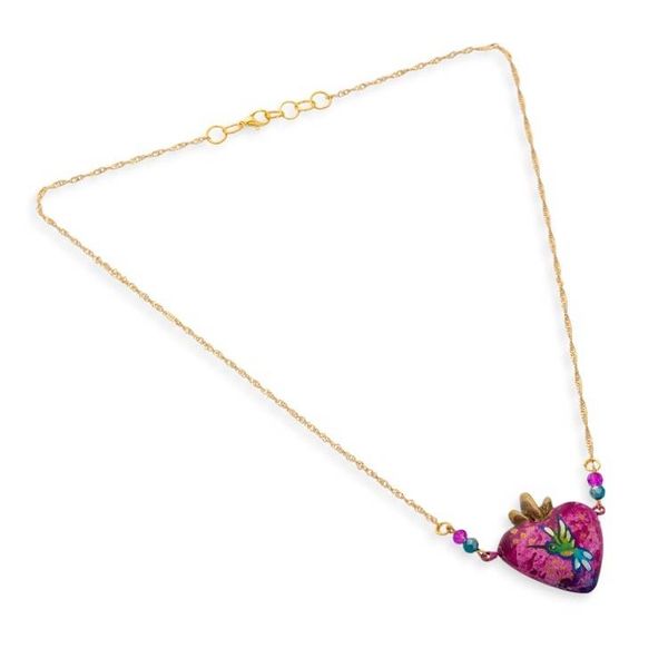 Alternate image for Hummingbird-Themed Purple 14k Gold-Plated Heart Necklace Hummingbird Liaison