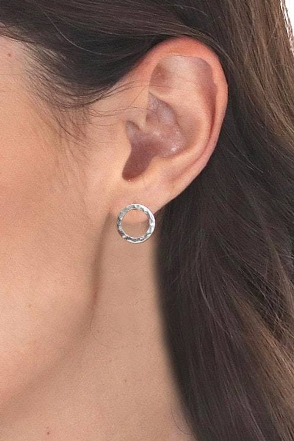 Alternate image for Modern-Inspired Hammered 950 Silver Round Button Earrings The Bold Era