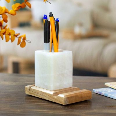 Primary image for Marble Wood Pencil Phone and Card Holder for Office or Home Everything in Place