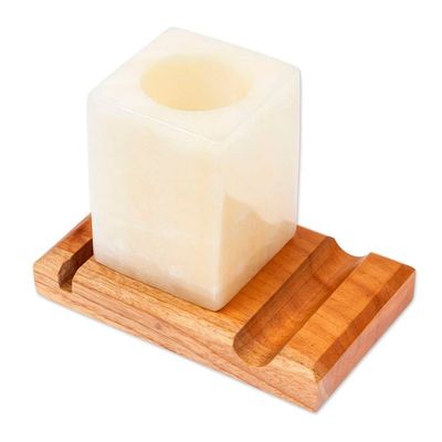 Alternate image for Marble Wood Pencil Phone and Card Holder for Office or Home Everything in Place