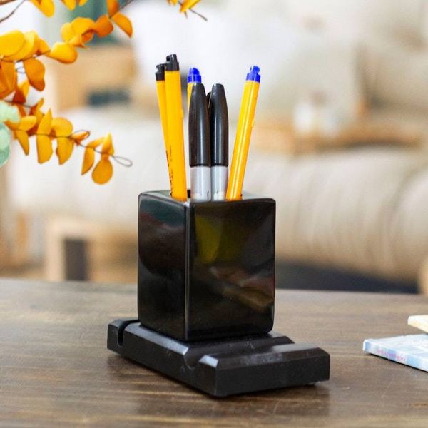 Alternate image for Handcrafted Marble Pencil Phone and Card Holder in Black Essentials in Place
