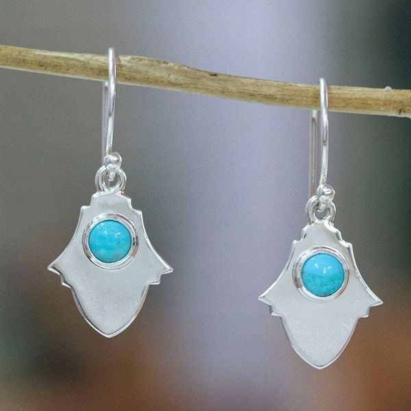 Alternate image for Artisan-Made Natural Turquoise and Silver Dangle Earrings Peaceful Alhambra
