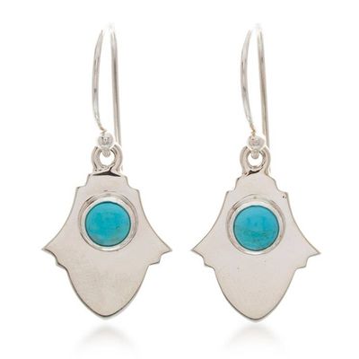 Alternate image for Artisan-Made Natural Turquoise and Silver Dangle Earrings Peaceful Alhambra