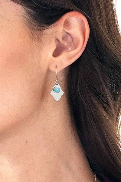 Alternate image for Artisan-Made Natural Turquoise and Silver Dangle Earrings Peaceful Alhambra